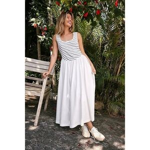 Free People Beach Alana Open Back Striped Tie Back Midi Dress